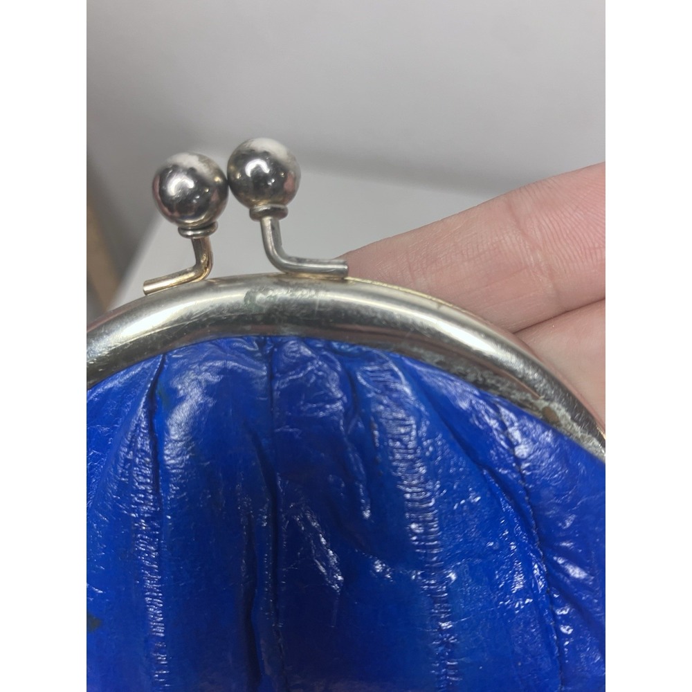 VTG Rare Blue Eel Skin Keychain + Double Kiss Lock Coin Purses Korea Gold Frame - Picture 8 of 12
